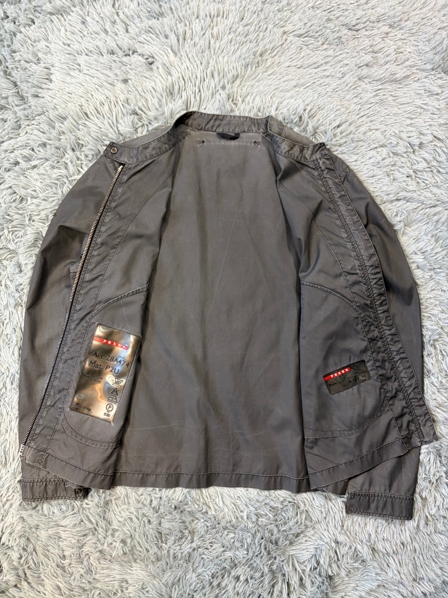 Prada Sport 00’s Ventilated Tela Patina Nylon Acrylic Biker Jacket - S/M | O/S, Grey