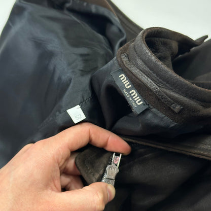 Miu Miu 2008 Lambskin Suede Leather Asymmetrical Bomber Jacket - IT52 (M/L)