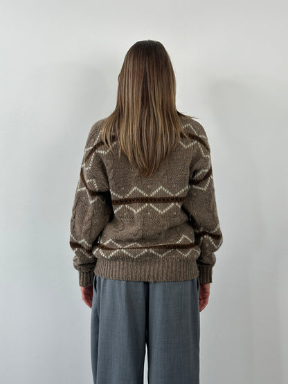 Italian Vintage 1990s Pure Wool Chunky Stripe Knitted Jumper - L