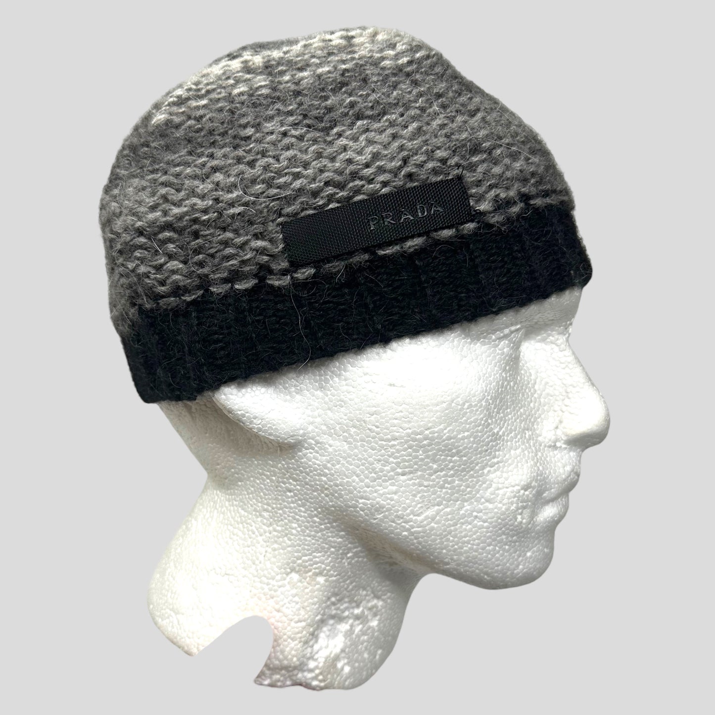 Prada Sport 2007 Alpaca Wool Carbon Logo Beanie - OS