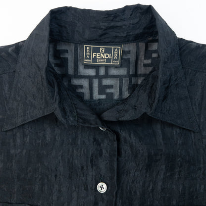 Vintage 90s Fendi Sheer Monogram Long Sleeve Button Up Shirt Size XL | XL, Black