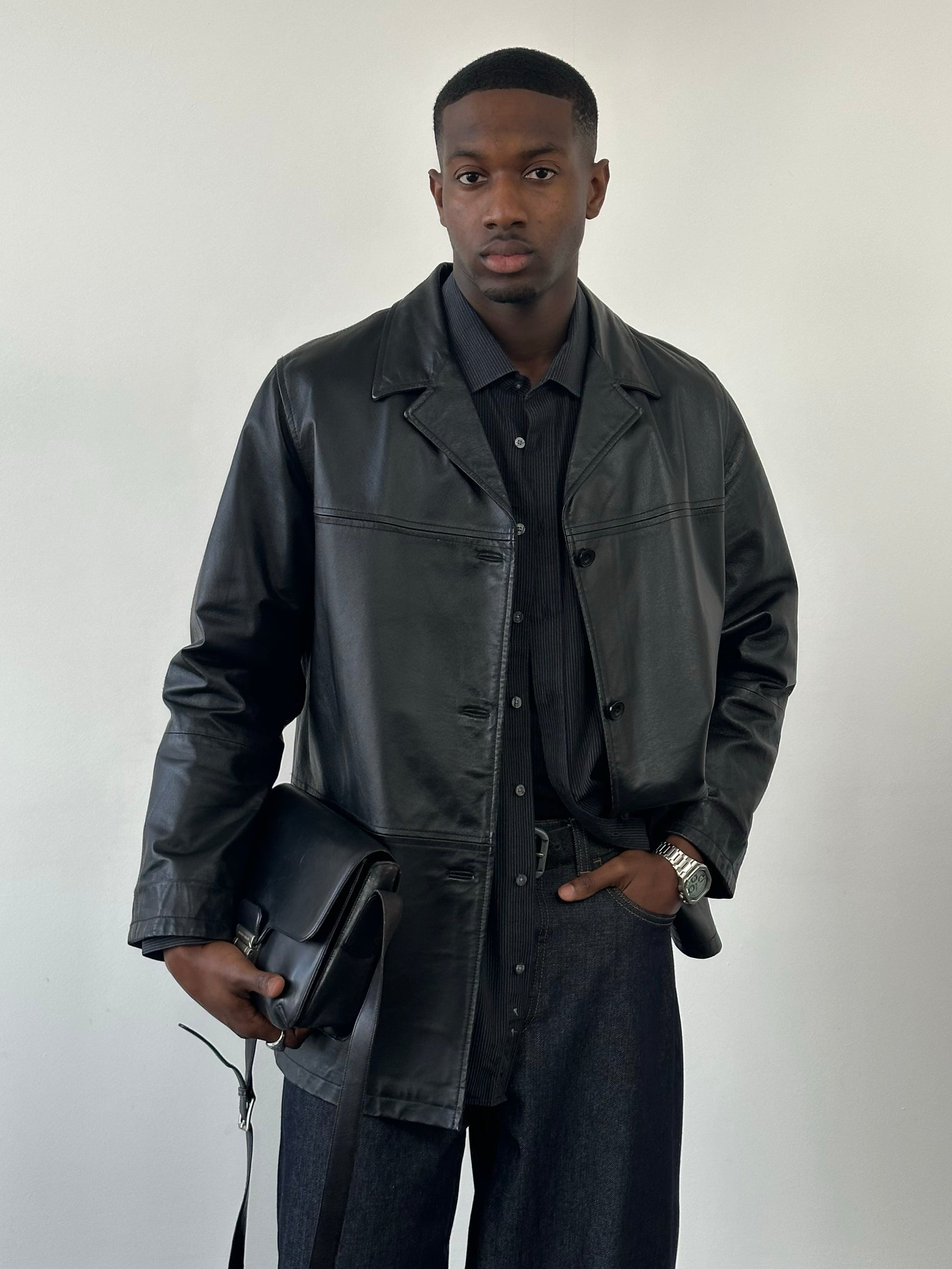 Vintage 1990s Single Breasted Leather Jacket - L