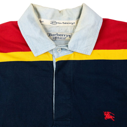 Vintage 90s Burberry Striped Long Sleeve Polo Shirt Size M | Medium, Red