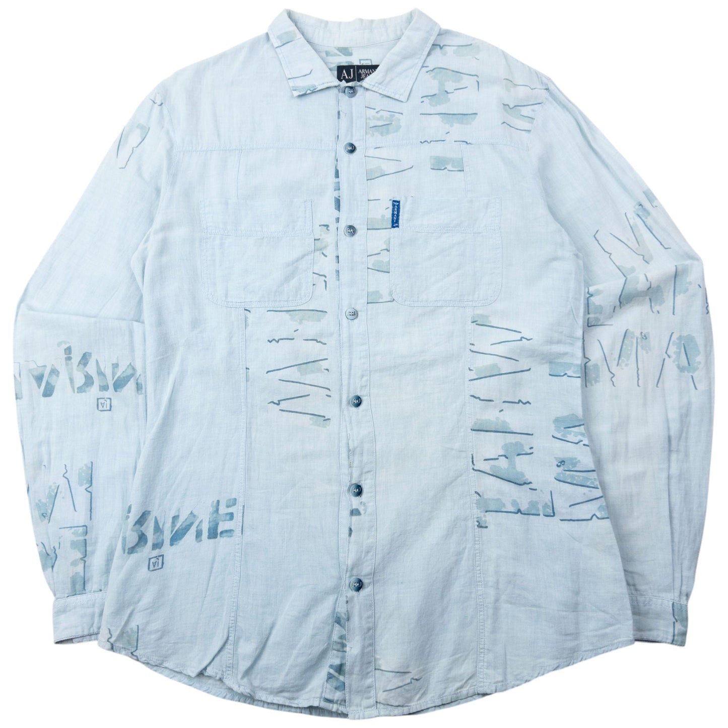 Vintage 2000s Armani Jeans Text Print Long Sleeve Button Up Shirt Size M | Medium, Blue