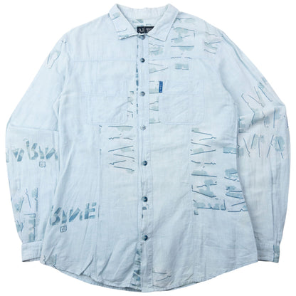 Vintage 2000s Armani Jeans Text Print Long Sleeve Button Up Shirt Size M | Medium, Blue