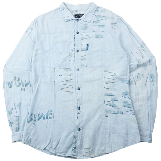 Vintage 2000s Armani Jeans Text Print Long Sleeve Button Up Shirt Size M | Medium, Blue