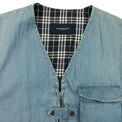 Vintage 2000s Burberry Denim Gilet Cargo Vest Size XS | XS, Blue