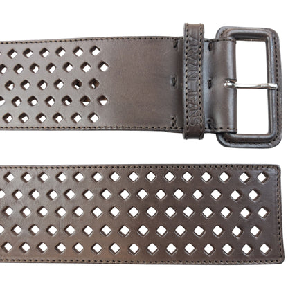 Vintage 2000s Armani Jeans Laser-Cut Leather Belt Size One Size | O/S, Brown