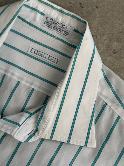 Christian Dior 1990s Cotton Striped Logo Shirt - L
