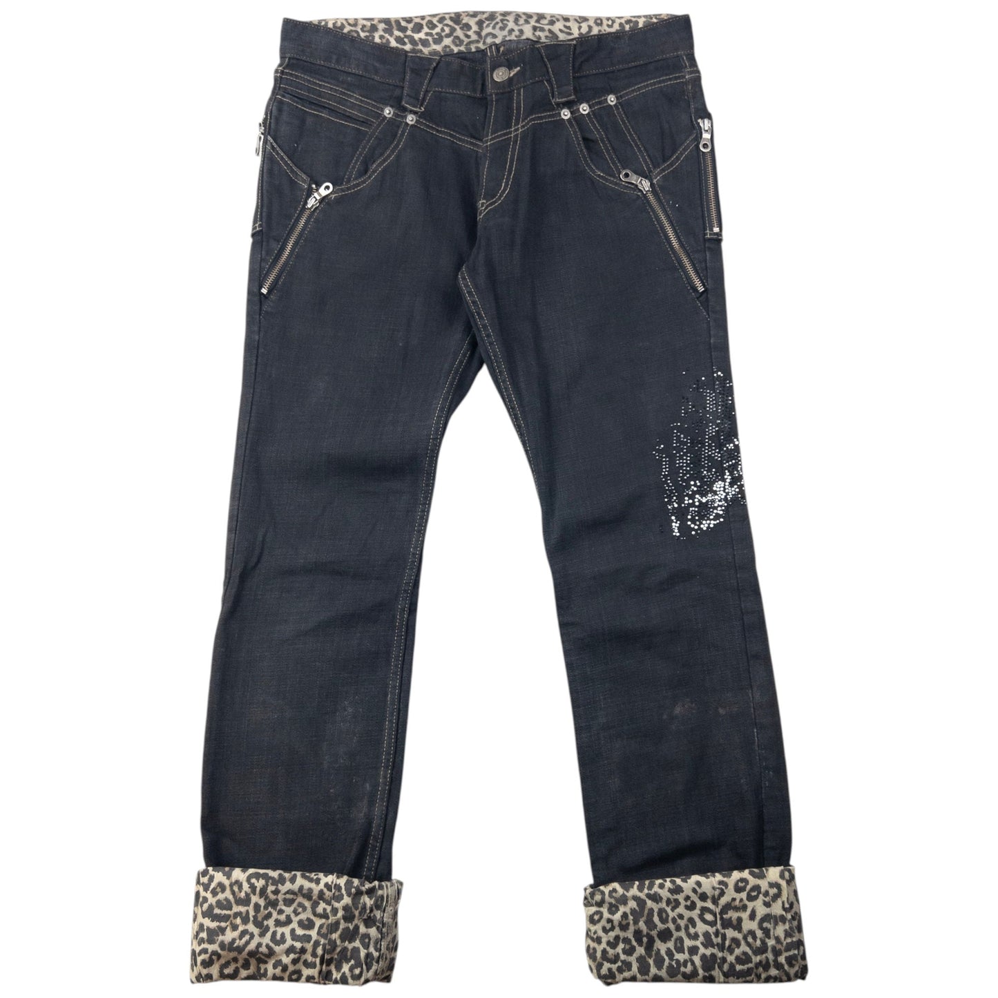 Vintage 2000s PPFM Roll Cuff Diamonte Denim Jeans Size W32 | W32, Black