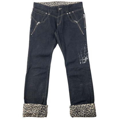 Vintage 2000s PPFM Roll Cuff Diamonte Denim Jeans Size W32 | W32, Black