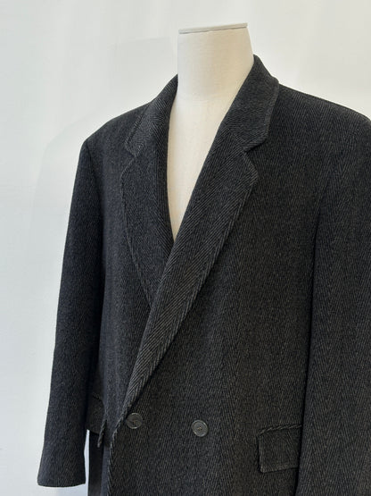 Vintage 1990s Wool Cashmere Herringbone Double Breasted Coat - XL