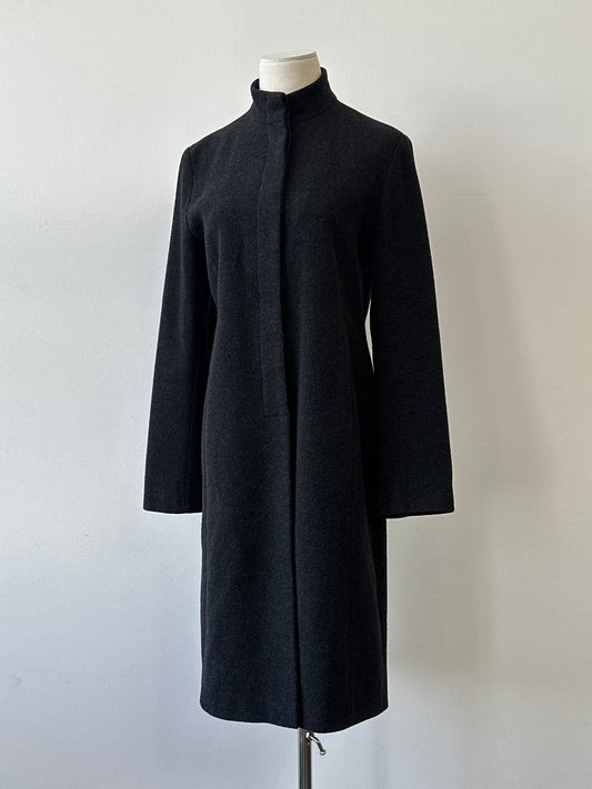 British Vintage 1990s Wool High Neck Fitted Coat - M
