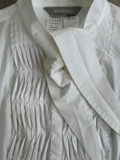 Max Mara 2000s Cotton Pussy Bow Tuxedo Shirt - S
