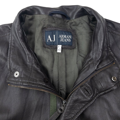 Vintage 2000s Armani Jeans Zip Up Leather Jacket Size L | Large, Black