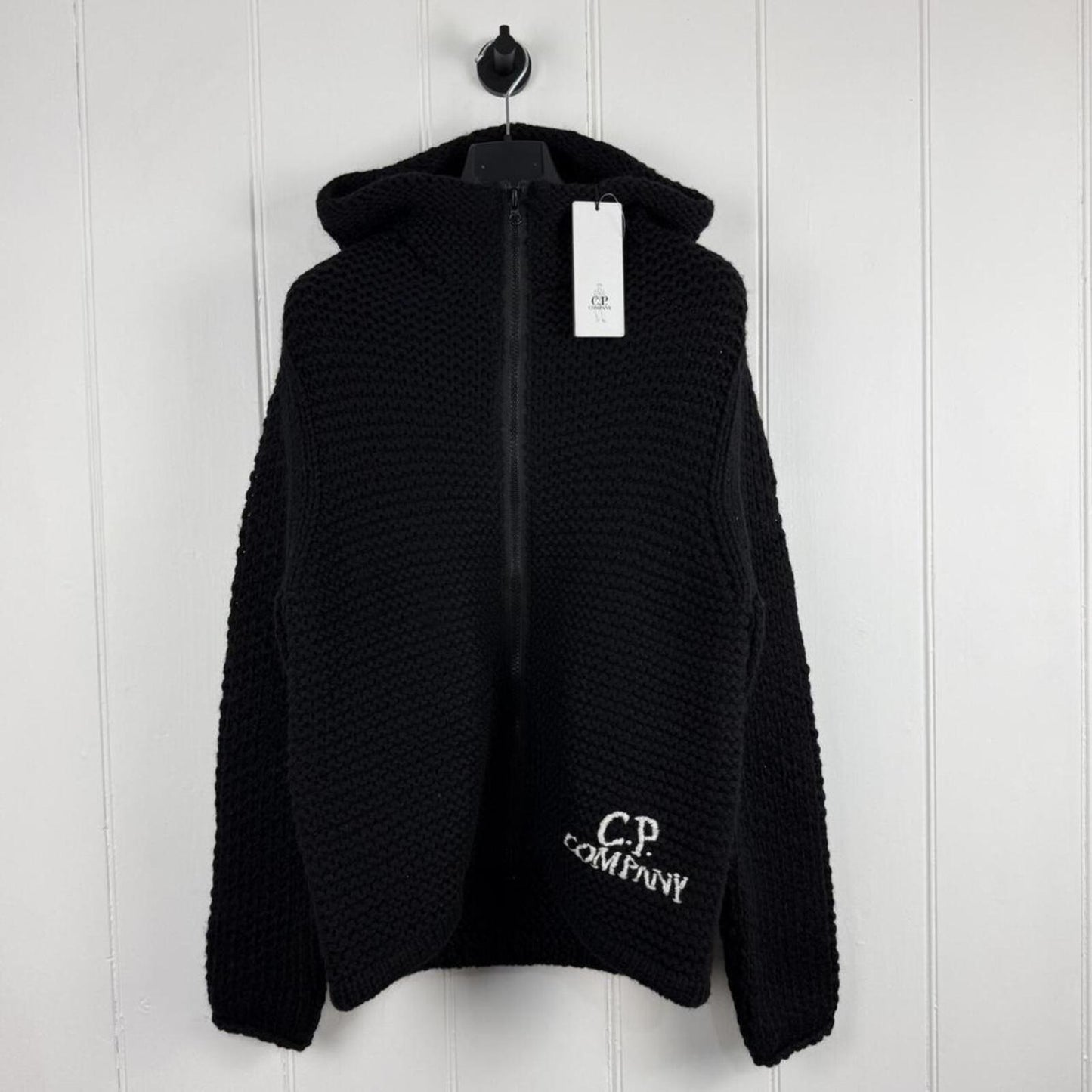 C.P. Company Cable Knit Hoodie Black (M) | Medium, Multicoloured