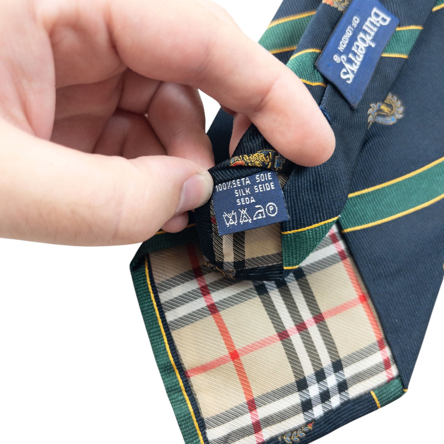Vintage 80s Burberry Striped Monogram Silk Tie | O/S, Green