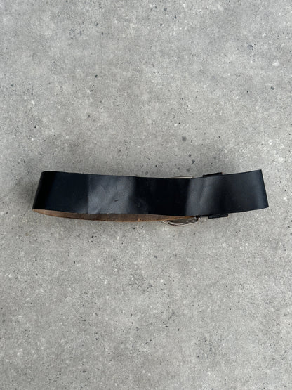 French Vintage 1990s Leather Chunky Belt - W23-28