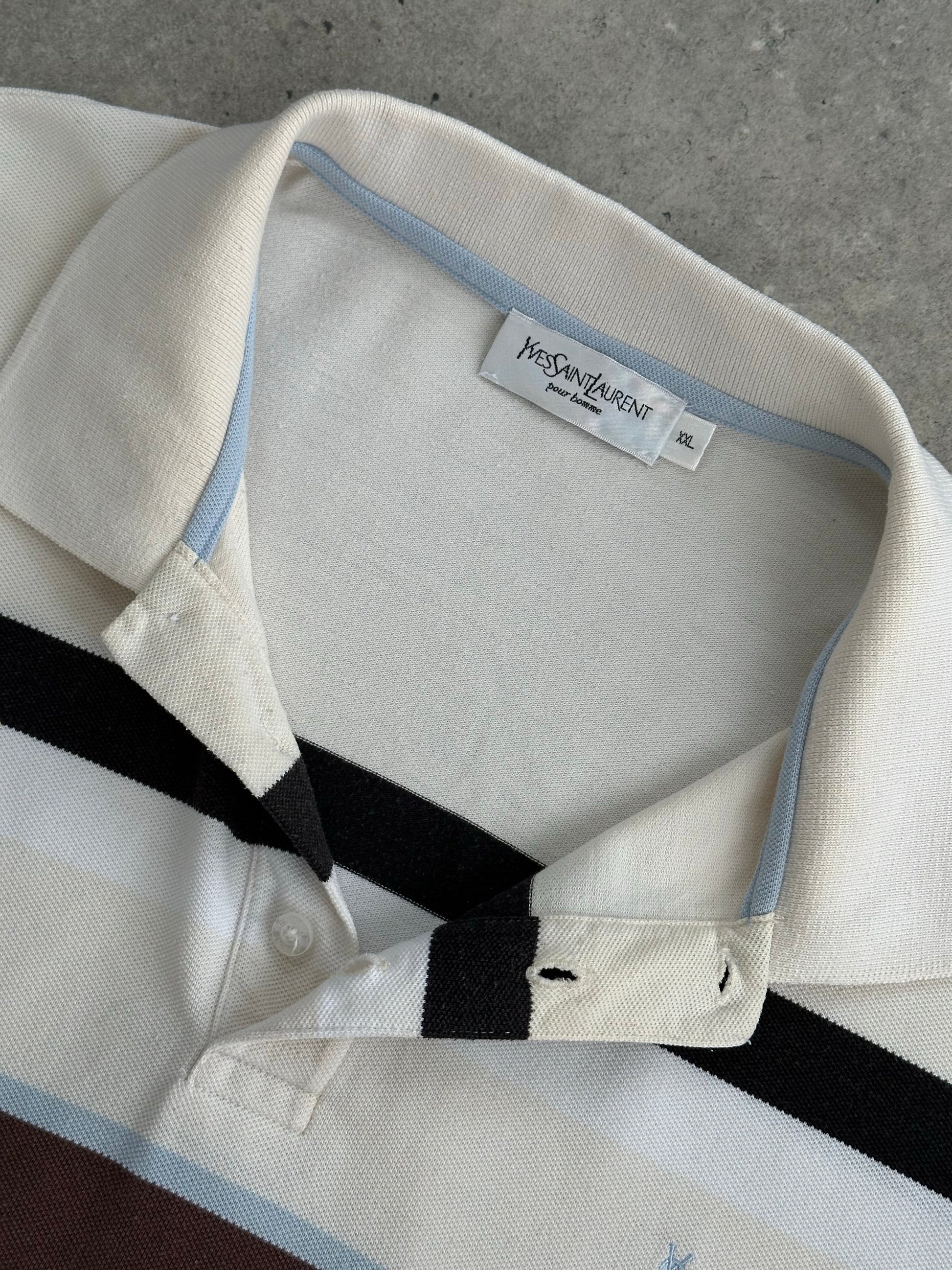 Yves Saint Laurent 1990s Cotton Striped Short Sleeve Polo - XL