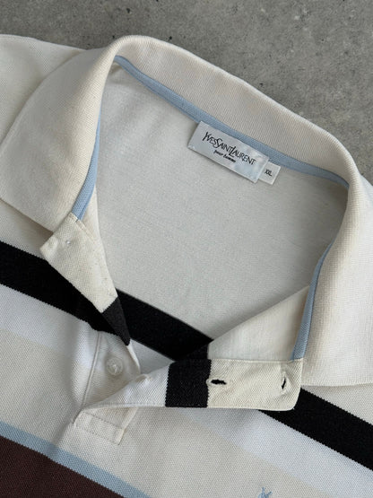 Yves Saint Laurent 1990s Cotton Striped Short Sleeve Polo - XL