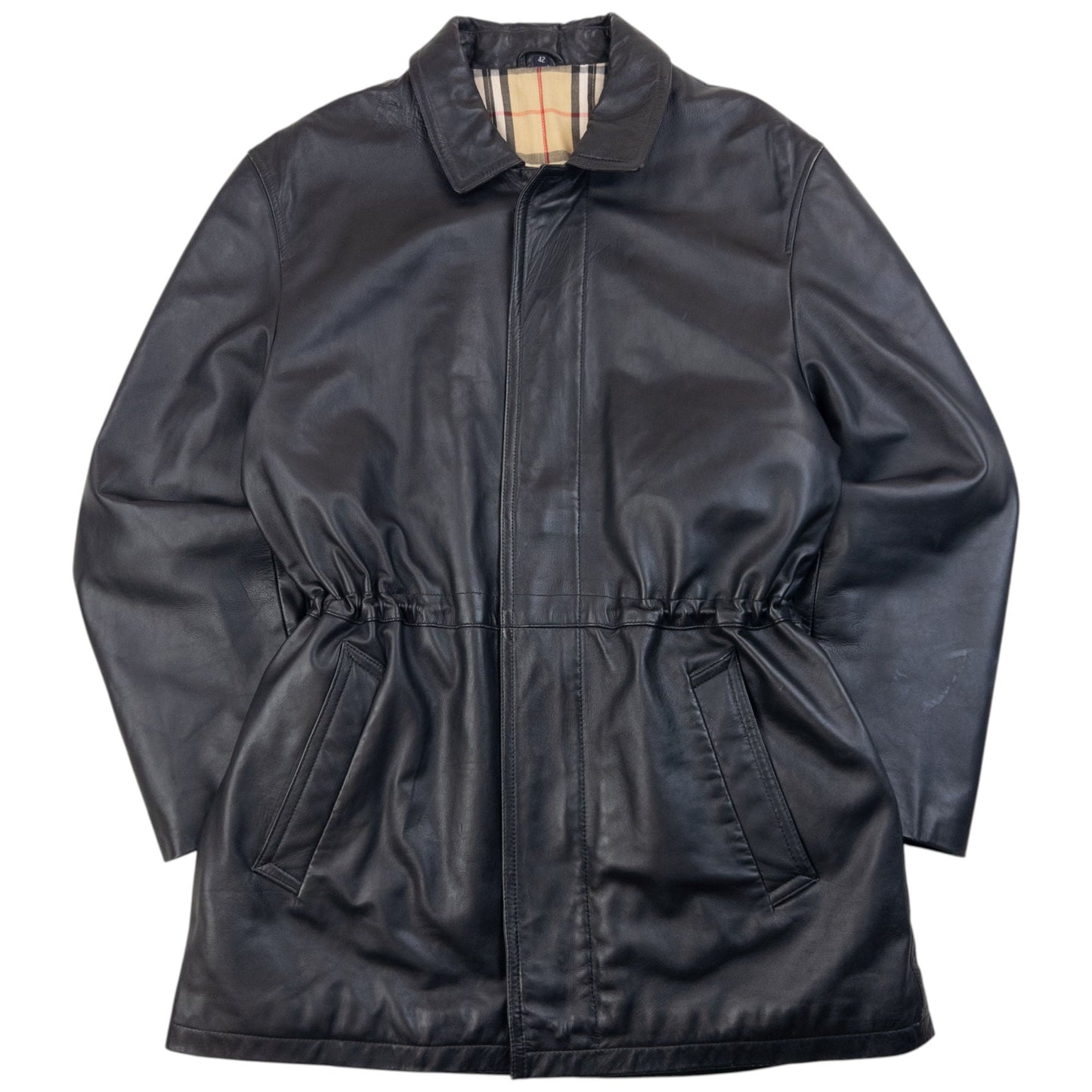 Vintage 2000s Burberry Nova Check Lined Leather Jacket Size L | Large, Black