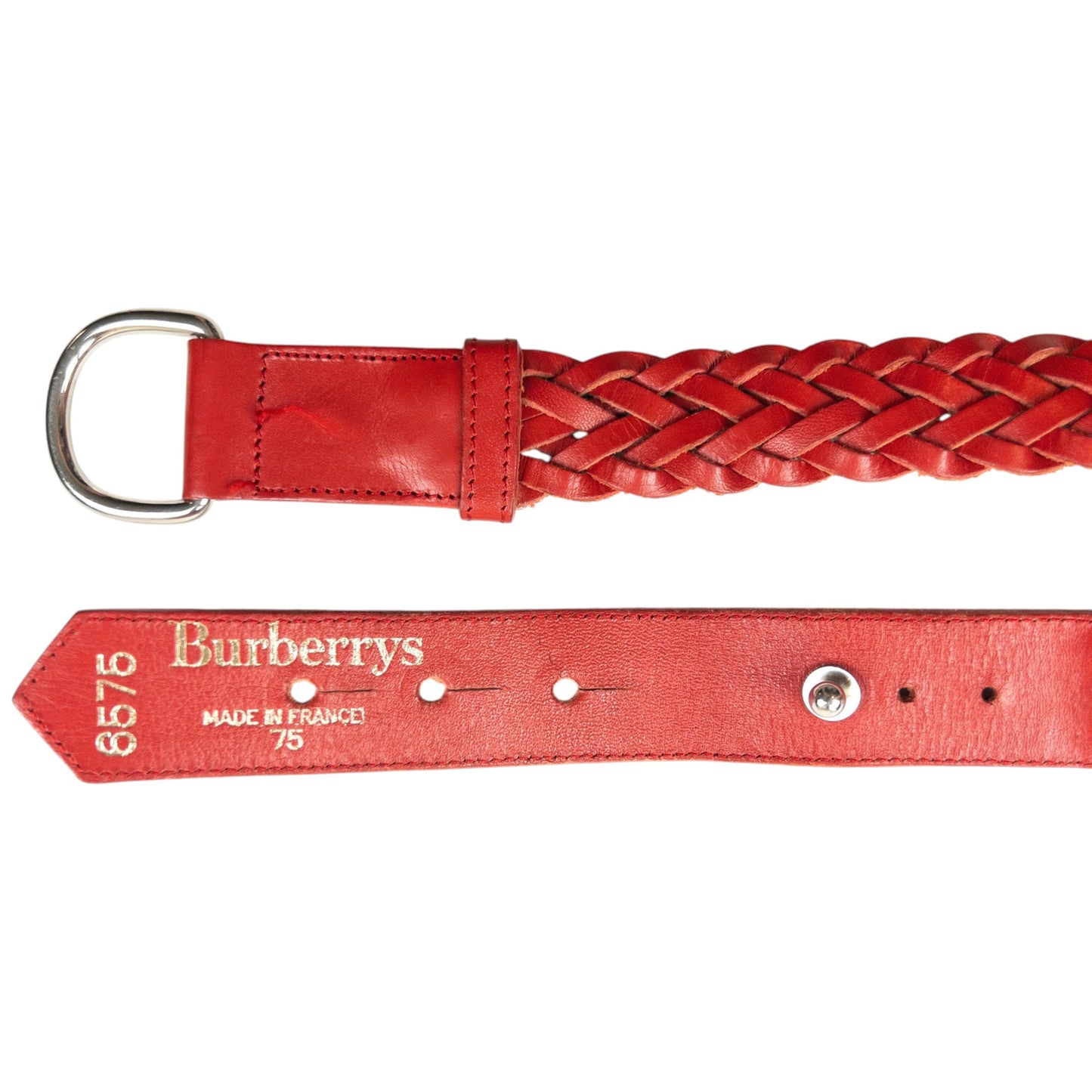 Vintage 90s Burberry Braided Leather Belt Size W28 | O/S, Red