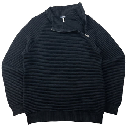 Vintage 2000s Armani Jeans Asymmetric Q Zip Ribbed Knit Jumper Size L | Large, Black