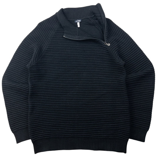 Vintage 2000s Armani Jeans Asymmetric Q Zip Ribbed Knit Jumper Size L | Large, Black