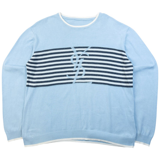 Vintage 2000s YSL Yves Saint Laurent Striped Jumper Size M | Medium, Blue