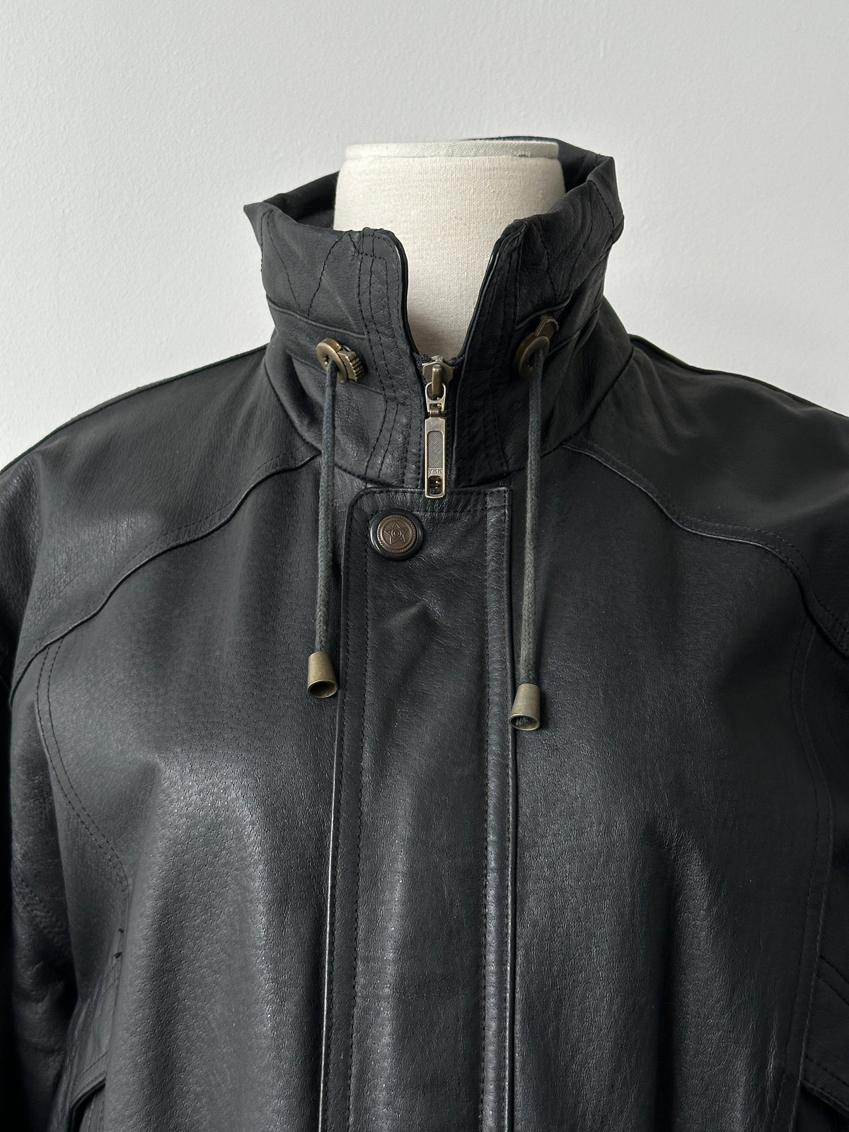 Vintage 1990s High Neck Mid Length Leather Jacket - L