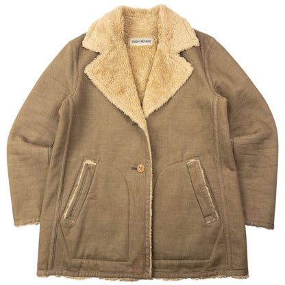 Vintage 90s Issey Miyake Fur Lined Button Up Jacket Size M | Medium, Beige