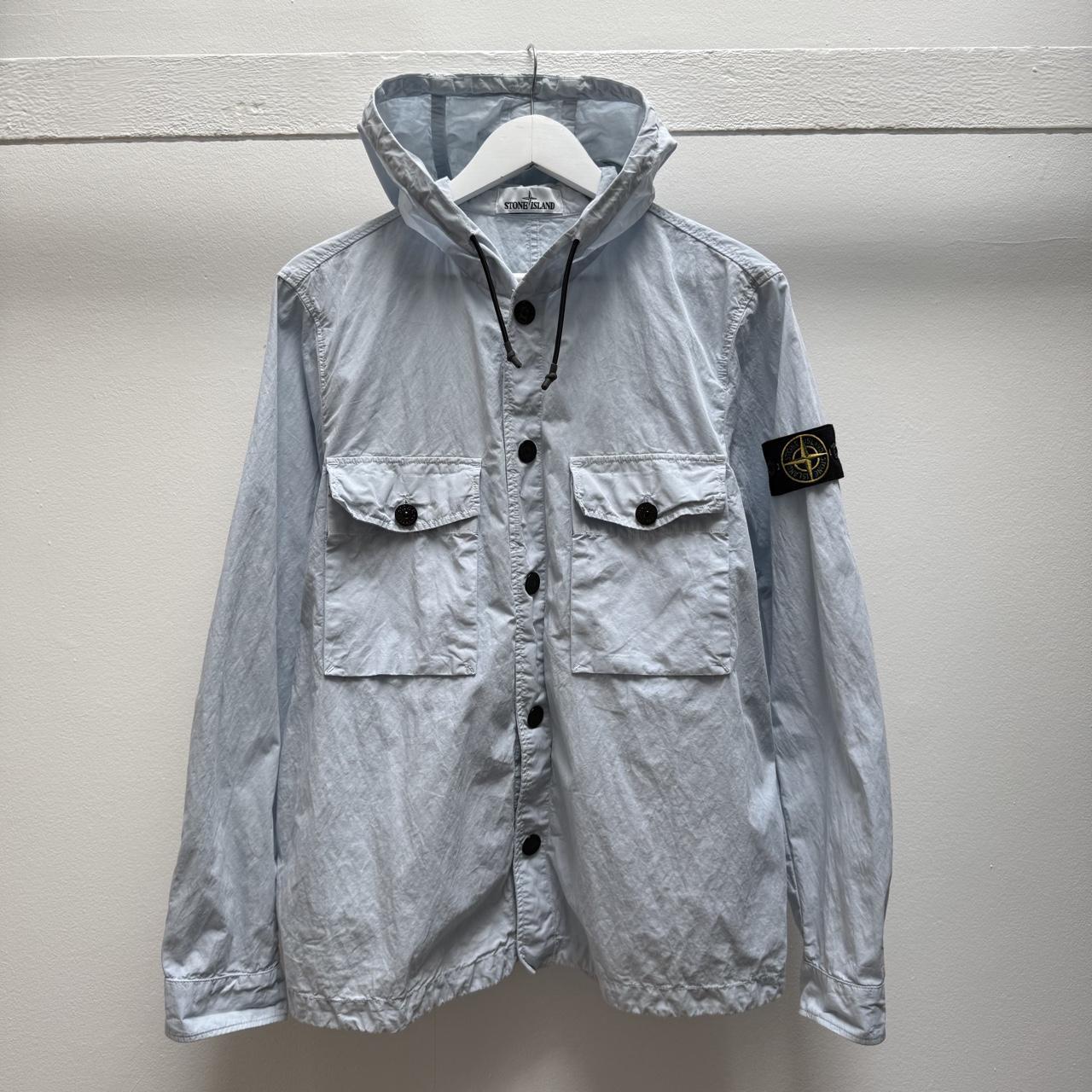 Stone Island Hooded Over Shirt in Light Blue (M) | Medium, Blue