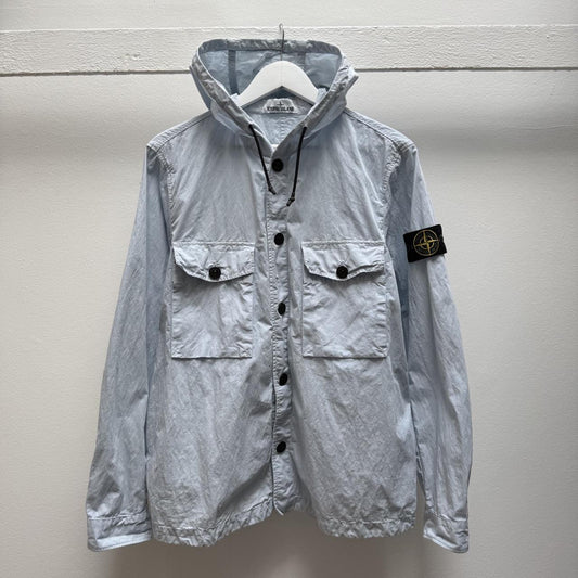 Stone Island Hooded Over Shirt in Light Blue (M) | Medium, Blue