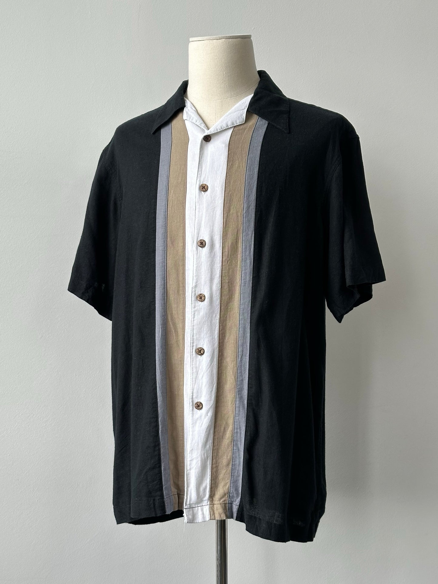 Vintage 1990s Linen Short Sleeve Stripe Shirt - XL