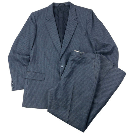 Vintage 80s Dior Monsieur Striped Wool Jacket & Trousers Suit Set Size L | Large, Grey