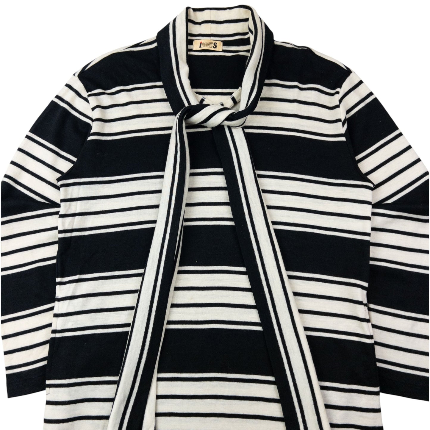 Vintage 80s Issey Miyake I.S. Striped Tie-Neck Sweater Dress Womens Size L | Large, Black