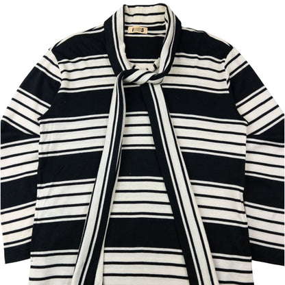 Vintage 80s Issey Miyake I.S. Striped Tie-Neck Sweater Dress Womens Size L | Large, Black