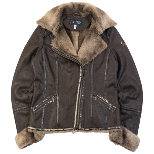 Vintage 2000s Armani Jeans Fur Lined Suede Jacket Womens Size S | Small, Brown