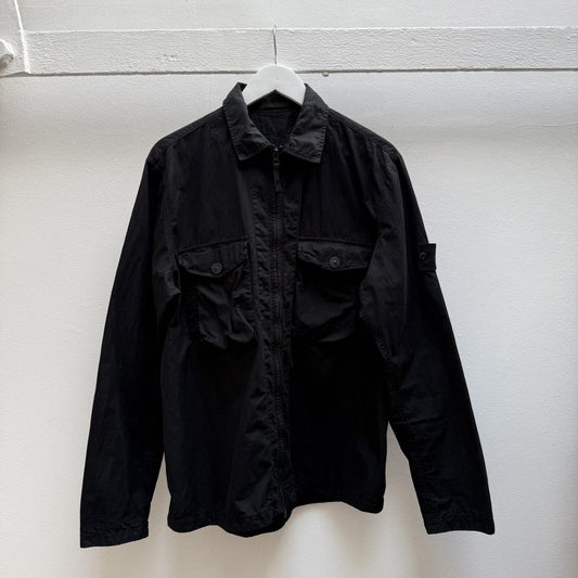 Stone Island Ghost Zip Over Shirt in Black (L) | Large, Black