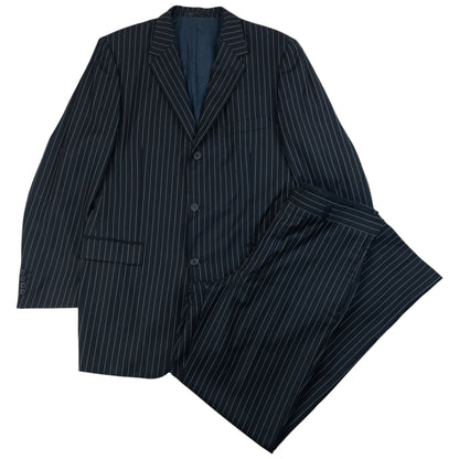 Vintage 90s YSL Yves Saint Laurent Pinstripe Jacket & Trousers Suit Set Size L | Large, Black