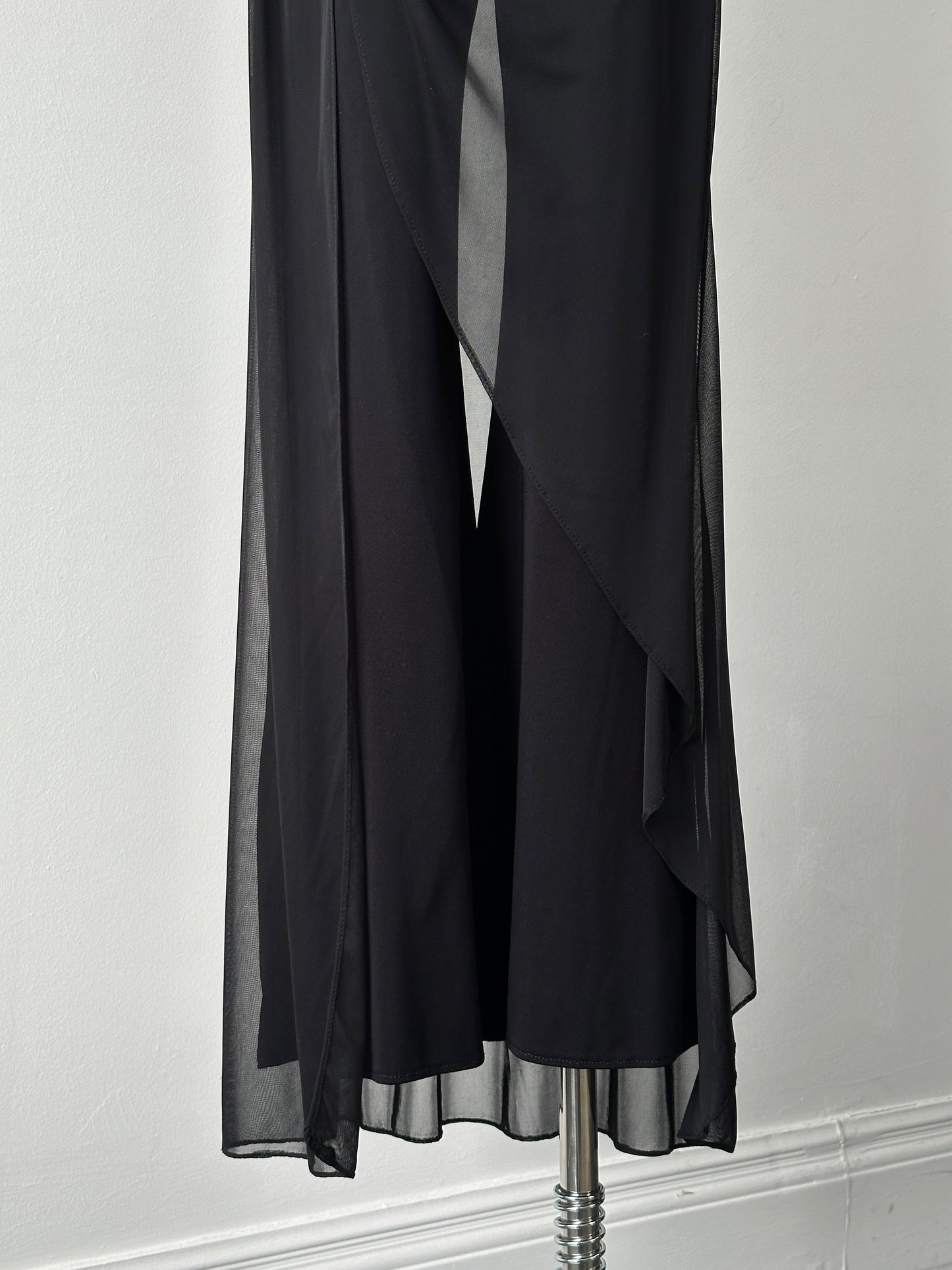 French Vintage 1990s Sheer Overlay Wide Leg Trousers - W26