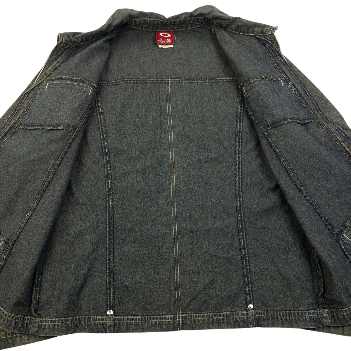 Vintage 90s Oakley Zip Up Denim Jacket Womens Size L | Large, Grey
