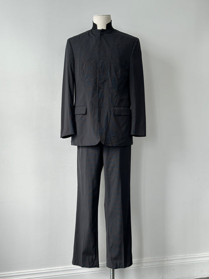 Vintage 2000s Wool Pinstripe High Neck Tailored Suit - 44R/W34