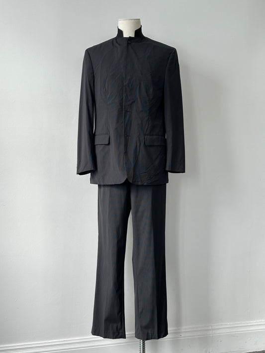 Vintage 2000s Wool Pinstripe High Neck Tailored Suit - 44R/W34