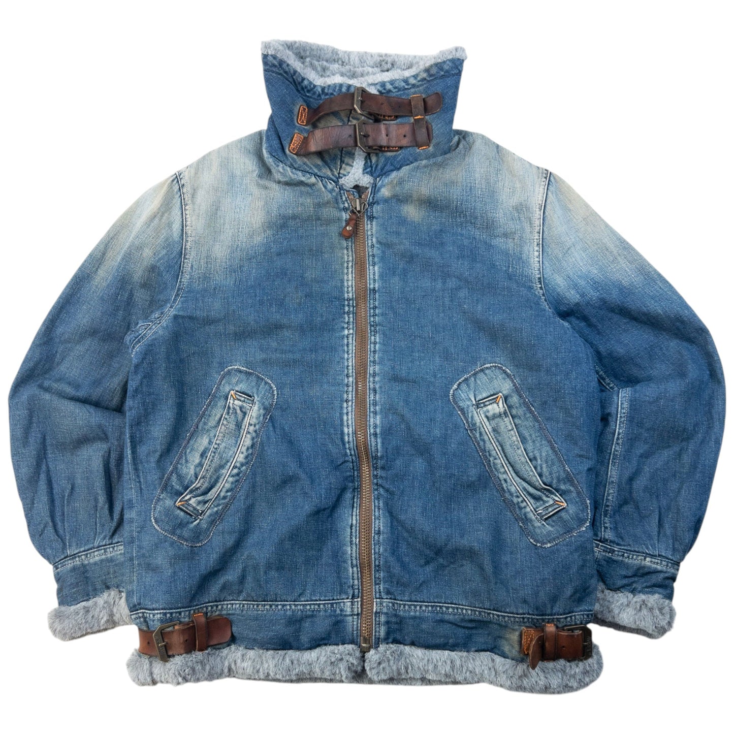 Vintage 2000s AVIREX Fur Lined Denim Jacket Size L | Large, Blue