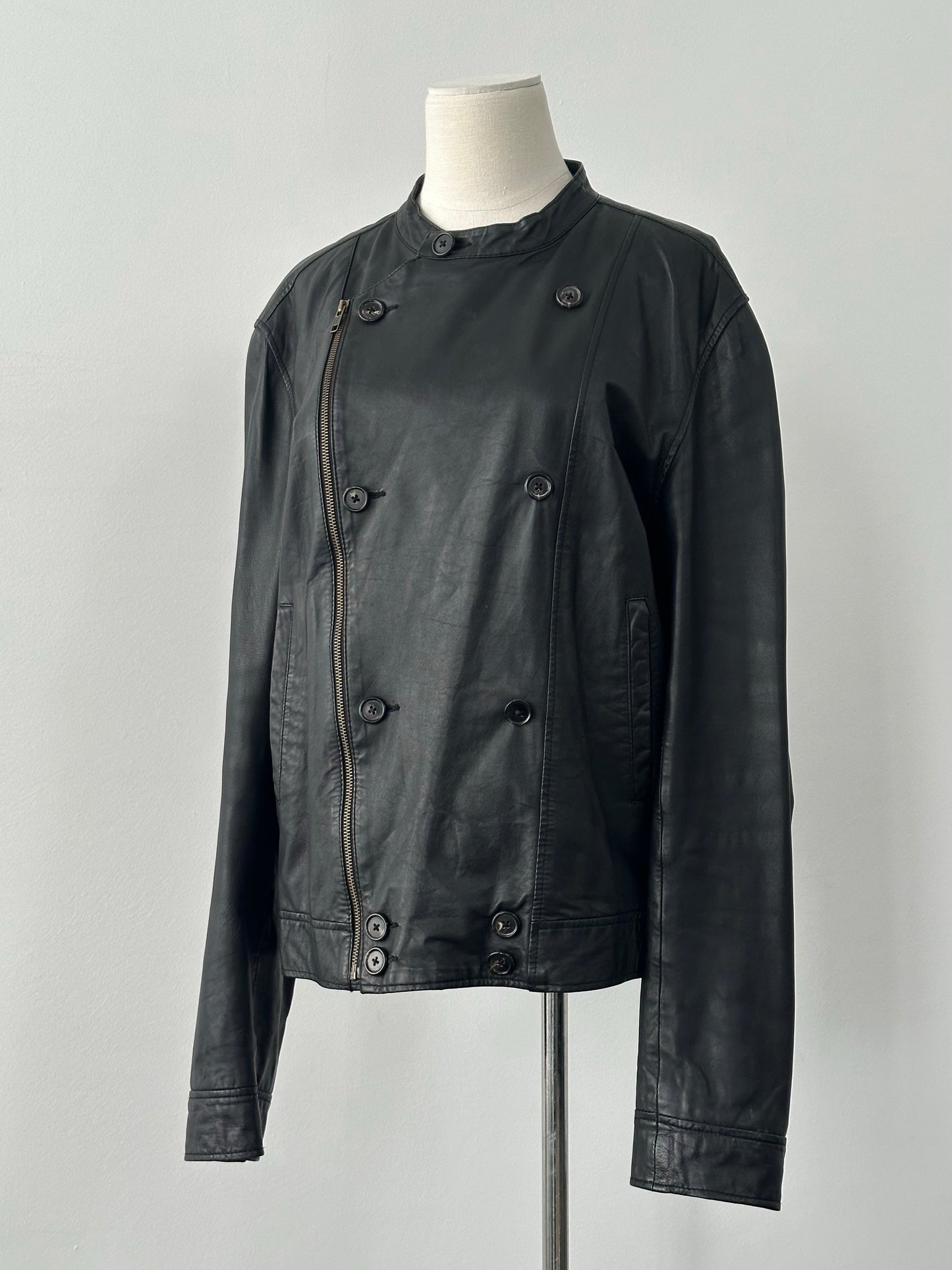 Vintage 1990s Double Breasted Leather Jacket - M