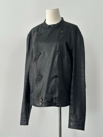 Vintage 1990s Double Breasted Leather Jacket - M