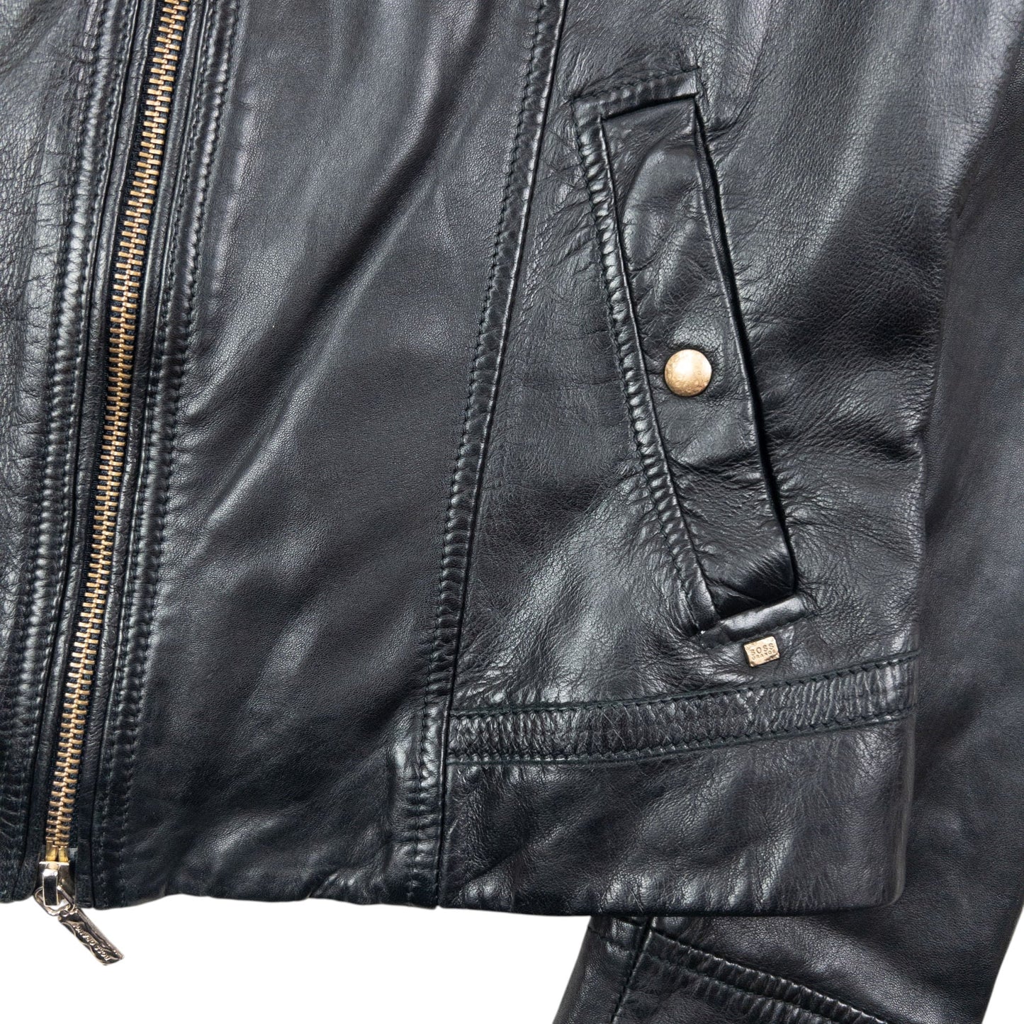 Vintage 2000s Hugo Boss Zip Up Leather Jacket Womens Size S | Small, Black