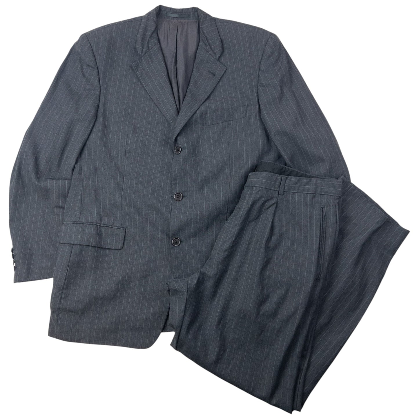 Vintage 2000s Hugo Boss Pinstripe Jacket & Trousers Suit Set Size XL | W36, Grey