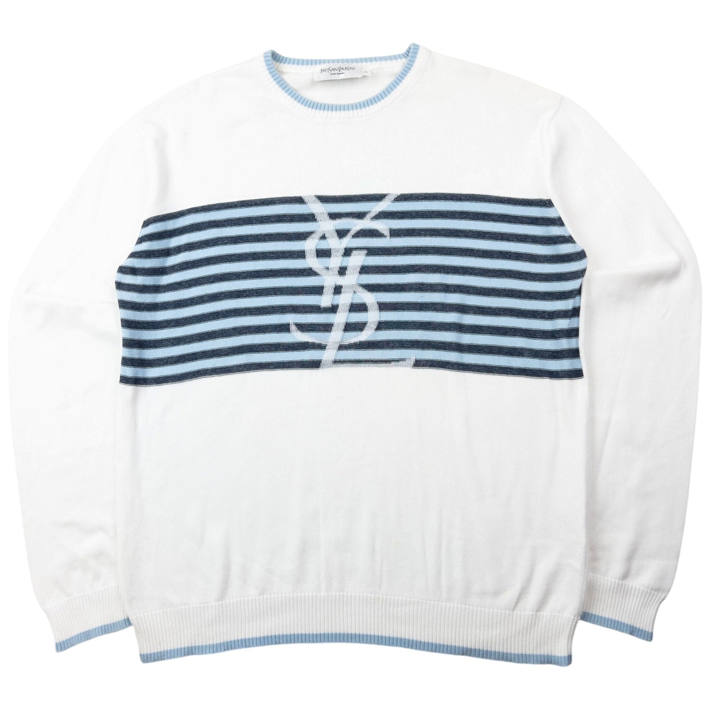 Vintage 2000s YSL Yves Saint Laurent Striped Jumper Size M | Medium, Blue